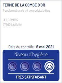 Résultat du contrôle sanitaire de la Fromagerie effectué le 6 mai 2021: TRÈS SATISFAISANT